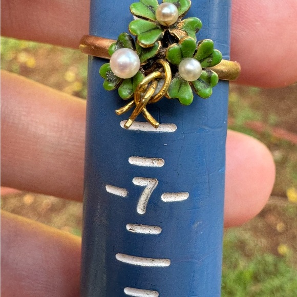 Rare!! Antique solid 10k  pin conversion  4 leaf clover genuine seed pearl ring - Picture 16 of 16
